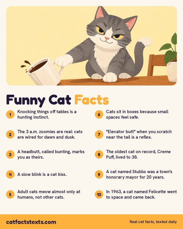 Infographic: 10 funny cat facts, from knocking things off tables to the cat that went to space in 1963