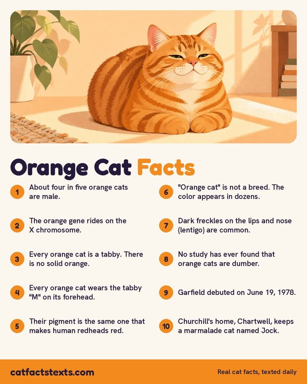 Infographic: 10 orange cat facts, including why about four in five orange cats are male and why every orange cat is a tabby