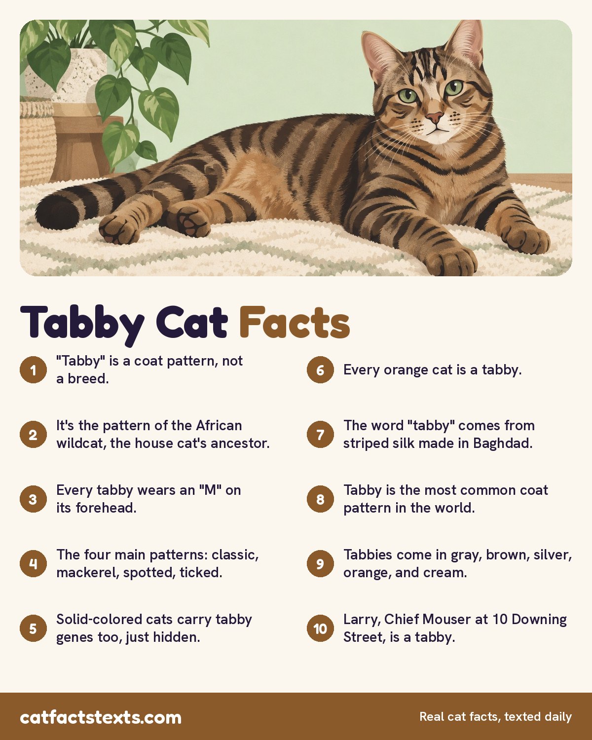 Infographic: 10 tabby cat facts, from the M on every tabby's forehead to the four main tabby patterns